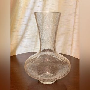 Vintage MCM Large Crackle Glass Vase Carafe Decanter